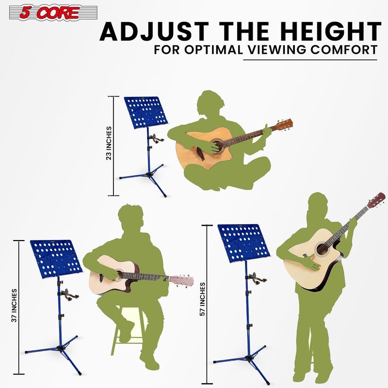 5 Core 5Core Music Stand for Sheet Music Tripod Height Adjustable Portable Folding Note Holder Atril para Partituras w Light Clip - MUS FLD HD Acc BLU - Image 2